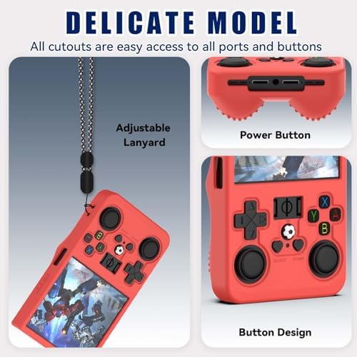 FIOPAZ for R36MAX Silicone Protective Case, Soft Skin for R36 MAX Retro Handheld Game Console Accessories, Anti-Scratch Washable Only for R 36 MAX Sleeve with Lanyard (Red) - Image 5