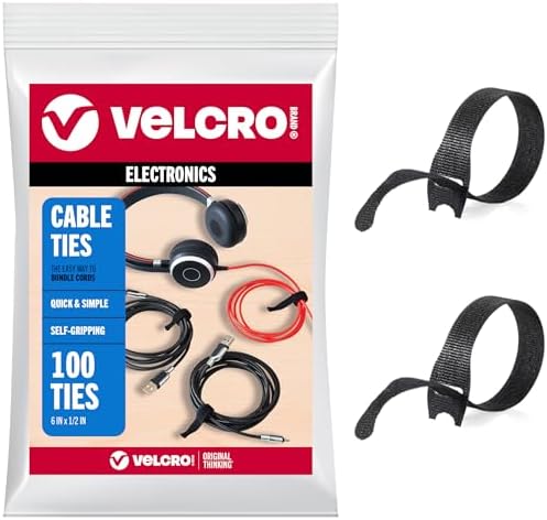 VELCRO Brand Reusable Cable Ties, Cord Management, 6in, Black, 100 Pack by VELCROBrand