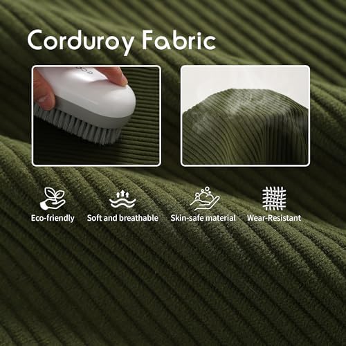 Corduroy Reading Pillow, Backrest Pillow for Sitting Up in Bed, Bed Rest Back Support Cushion for Daybed Sofa Couch, Lounge Pillow with Arms, Side Pockets & Washable Cover, Avocado Green - Image 5
