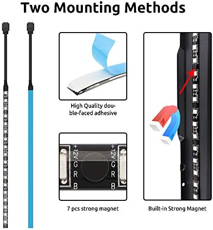PC RGB Strip - 3pcs 5050 Magnetic PC LED Strip, Computer Case LED Light Strips for M/B with 12v 4pin RGB Header Compatible with Asus Aura Asrock RGB Led Gigabyte RGB Fusion MSI Mystic Light - Image 4