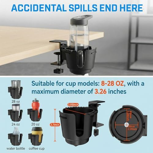 Large Desk Cup Holder Clamp with Metal Mount for 3.26" Water Coffee Bottles - Image 2