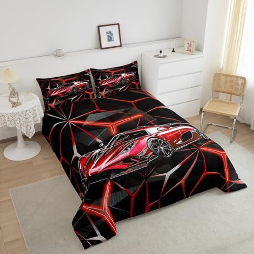 Feelyou Red Race Car Bedding Set Toddler Size for Kids Boys Extreme Sport Theme Comforter Set Teens Toddler Fast and Furious Duvet Set Cool Modern Quilt Set 2Pcs - Image 3