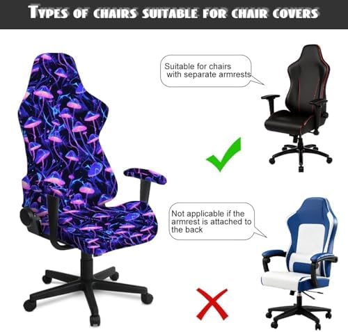 Mushroom Gaming Chair Covers with Armrest Set of 4 Office Desk Chair Slipcovers Non Slip Armrest Computer Chairs Slipcovers with Straps for Home Living Room Decorations - Image 4