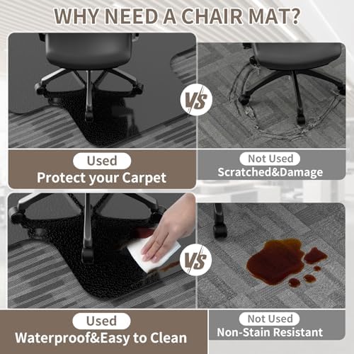 Office Chair Mat for Low Pile Carpet, 48"x60" Smooth Glide with Lip | Black-Non-Slip Studded Backing, Smooth Glide,Heavy-Duty Plastic, Extended Lip -Carpet Protector for Office, Desk, Gaming - Image 6