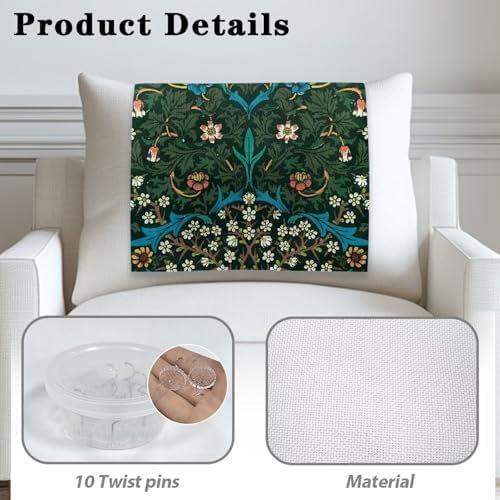 William Morris Green Leaf 3 Pcs Recliner Headrest Protector 26x16 Inch - Polyester Fabric, Decoration & Breathable Chair Cover with Anti-Slip Base, Easy to Install for Home/Office - Image 5