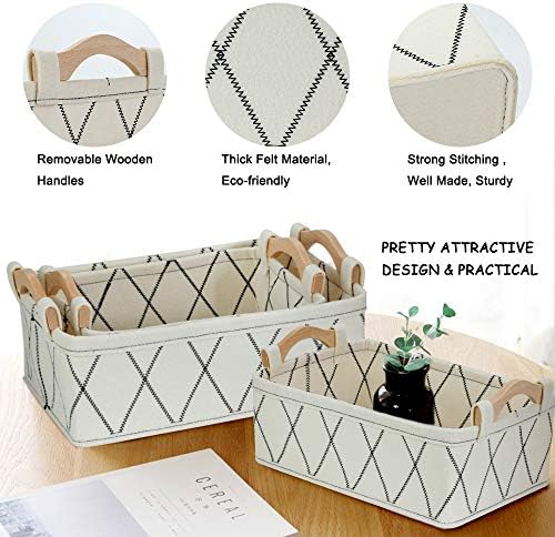 Storage Baskets for Organizing Toys Small Basket White Basket Felt Fabric Basket Bins for Home Office Closet Bathroom Bedroom Playroom Decorative Bin - Image 5