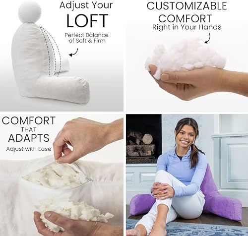 Husband Pillow Light Purple, Original Reading Pillow in Bed Rest Chair, Shredded Memory Foam Large Lounge Cushion Adult Backrest with Arms, Comfy Back Support for Sit Sitting Up, Wash/Removable Cover - Image 6
