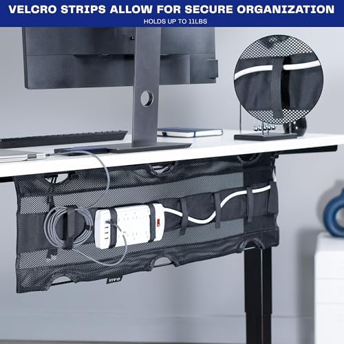 VIVO Under Desk 36 inch Mesh Net Cable Management with Power Strip Holder, Wire Organizer, Adjustable Home Office Standing Desk Cord Storage, Black, DESK-AC36MH-S - Image 4