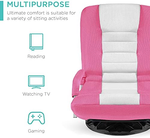 Best Choice Products Swivel Gaming Chair 360 Degree Multipurpose Floor Chair Rocker for TV, Reading, Playing Video Games w/Lumbar Support, Armrest Handles, Adjustable Foldable Backrest - Pink/White - Image 4