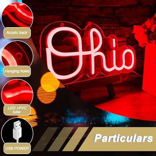 Mutank Ohio Neon Signs for Wall Decor, USB Powered Dimmable Ohio State LED Neon Light, for Home Room Decor Sports Fans Team Wall Decor Club Store Party Man Cave Gifts(12.5 * 6.2 In) - Image 5