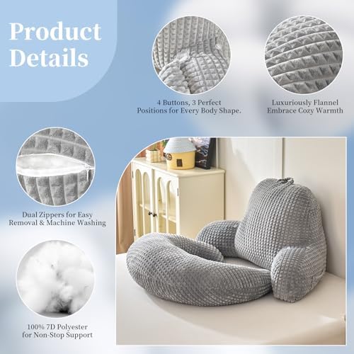 19" Reading Pillow for Bed,U Shaped Arm & Elbow Support,Gray Flannel | Backrest Supports Back,U shaped Lap Pillow Cushions Arms,Elbows & Wrists,Soft Flannel for Reading,Gaming,Watching TV - Image 6