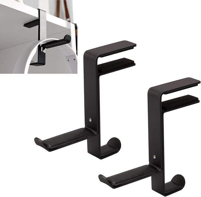 BetterJonny 2 Pcs Gaming Headphone Stand, Headphone Hanger with Height Adjustable Clamp Under Desk Clamp Controller Stand Earphone Rack with Cable Clip for PC Gaming Headset (Black) by BetterJonny