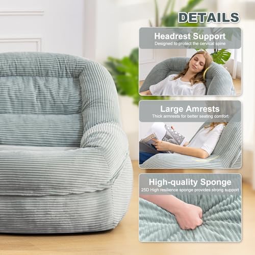 Giant Bean Bag Chair for Adults, Oversized Floor Lounge Chair with Armrests | Mint Green, soft corduroy and resilient foam for living rooms, bedrooms, reading nooks, gaming rooms, movie nights, and pets - Image 4