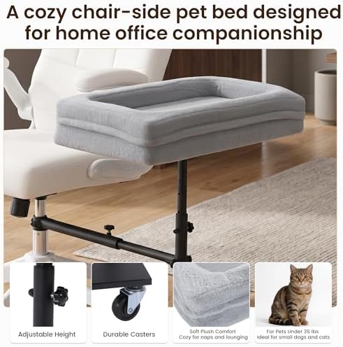 BALAPET Pet Office Chair Bed, Adjustable Height Chair-Side Pet Bed with Wheels, Movable Desk Side Dog Bed for Work from Home, Cozy Rolling Pet Bed for Small Dogs and Cats - Image 5