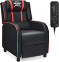 Giantex Gaming Recliner Chair, Adjustable Massage Gaming Chairs for Adults, Ergonomic Comfortable Lounge Leather Sofa w/Footrest, Remote Control & Side Pocket, Racing Style Single Sofa Recliners, Red by Giantex