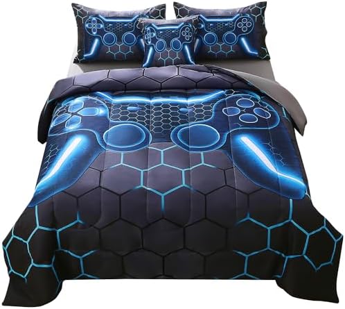 JQinHome Twin Gamer Comforter Set for Boys,6 Piece Bed in A Bag 3D Video Game Bedding -All Season Soft Microfiber Down Alternative Comforter Gamer Bedding Sets for Kids by JQinHome
