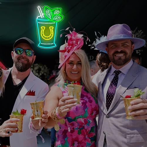Mint Julep Neon Sign Dimmable Kentucky Horse Derby Neon Lights Mint Julep Cup Led Wall Decor Horse Racing Cocktail Light Up Sign for Party Derby Time - Image 7