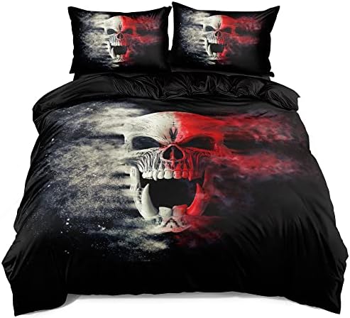 3D Skull Pattren Duvet Cover Set King Size Red Smoke Background Bedding Set Halloween Comforter Cover Cool Bedroom Decor - Image 6