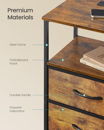 SONGMICS Nightstand with Charging Station, 2 Fabric Drawers - Image 6