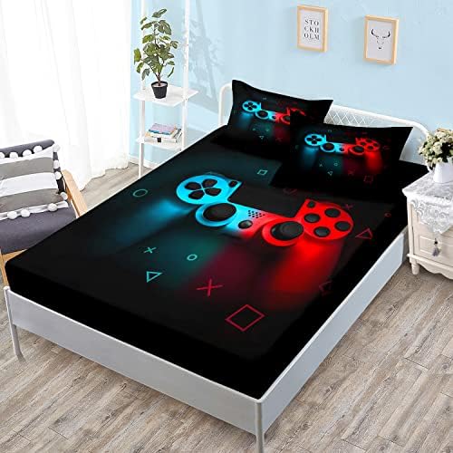HOSIMA Kids Black Gamepad Bedding Sets Full,1 Fitted Sheet+2 Pillowcases. by HOSIMA
