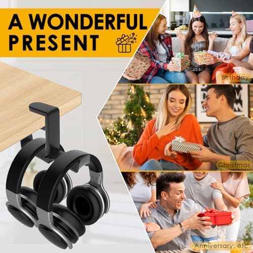 2Pack Dual Headphone Hanger for Desk, 2 in 1 PC Gaming Headset Hooks Holder - Image 2