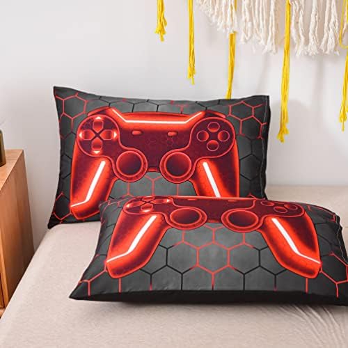 NTBED Game Console Comforter Set for Boys Girls Kids 3D Gaming Geometric Lightweight Microfiber Bedding Sets (Red, Queen 5Pcs) - Image 6