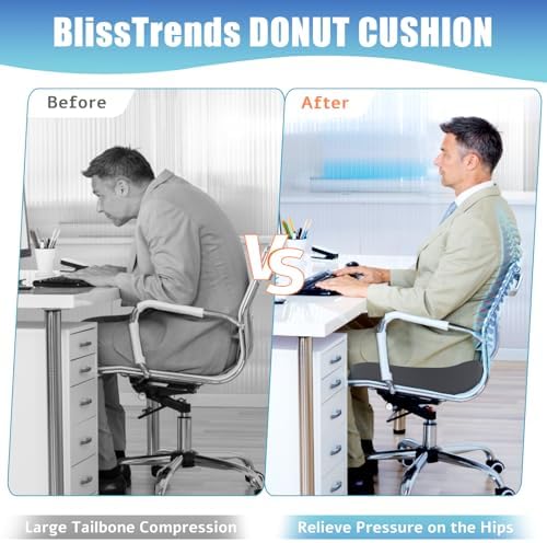 BlissTrends Donut Pillow Seat Cushion, Memory Foam Lifting Cushions | Donut Chair Cushions for Postpartum Pregnancy&Hemorrhoids,Tailbone Pain Relief Cushion for Office&Home Chairs(XX-Large, Gray) - Image 5