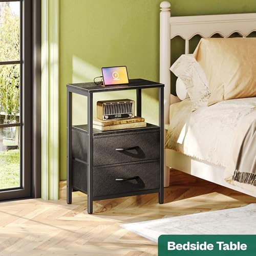 Huuger Nightstands Set of 2, End Tables with Charging Station, Side Table - Image 2