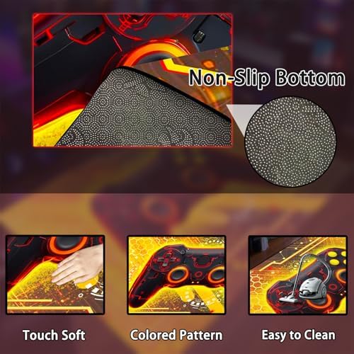 Gaming Rug for Boys Room, 3'X5' Cool Gamer Rug for Teens Boys Bedroom Playroom, Game Controller Carpet Gaming Carpet for Office Computer Chair Floor Mats Decor, Yellow - Image 6