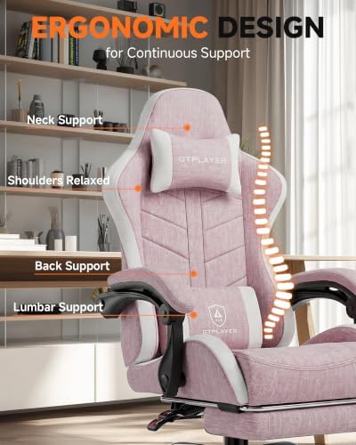 GTPLAYER Gaming Chair for Adults, Computer Chair with Footrest, Pink | Ergonomic Video Game Chair with 90-155° Recline, Removable Headrest & Lumbar Support, All-Day Comfort for Home & Office - Image 4