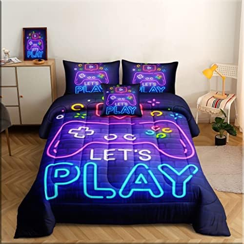 ROWADALO 6 Pieces Gamer Bedding Set for Boys Gaming Comforter Full Size, Game Controller Comforter for Teen 3D Gamepad Microfiber 6 Piece Bed in A Bag Kids Bedding Sets with Sheets,DJT H5030 Full by ROWADALO