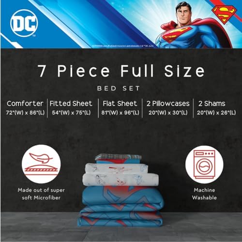 Superman DC Comics Kids Bedding Super Soft & Cozy Reverisble Microfiber Comforter and Sheet Set with Sham, 7 Piece Full Size, (Officially Licensed Product) By Franco - Image 3