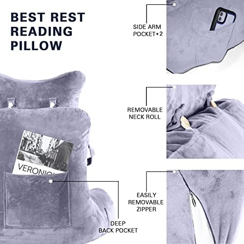 Reading Pillow-Extra Large 31" Bed Rest Pillow with Detachable Neck Roll & Arms for Sitting in Bed or Couch-Backrest Reading Pillow Adult Back Pillows for Reading/Watching TV/Gaming/Relaxing-Grey - Image 6