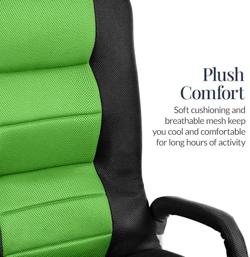 Best Choice Products Swivel Gaming Chair 360 Degree Multipurpose Floor Chair Rocker for TV, Reading, Playing Video Games w/Lumbar Support, Armrest Handles, Adjustable Foldable Backrest - Black/Green - Image 5
