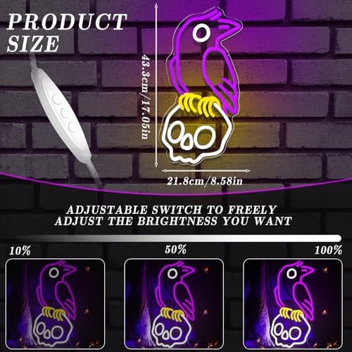 Crow Skull Neon Sign for Wall Decor Dimmable Skull Light Horror Neon Signs Skull Neon Light for Man Cave Beer Bar Game Room Party Crow Decor Gifts - Image 2