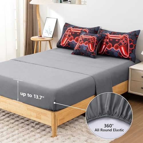6Pcs Gamer Comforter Set with Sheets for Boys Girls Kids Teens, Colorful Gaming Themed Bed in A Bag Twin Size, Black 3D Video Game Controller Bedroom Decor Bedding Set - Image 4