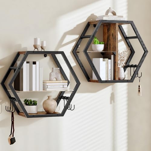 CHOEZON 18.9 inch Gaming Floating Shelves, Hexagon Shelves, Set of 2 by Choezon