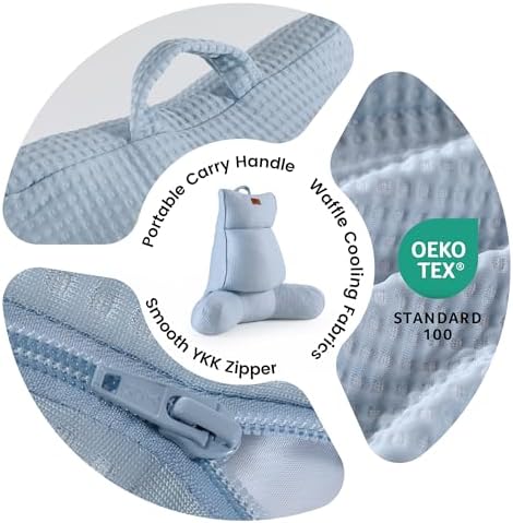 Adjustable Firmness Waffle Support Cooling Reading Pillow, Sky Blue, 25" - Image 6