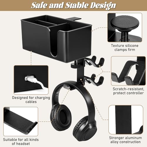 5 in 1 Controller Holder - Desk Cup Holder and Headphone Hanger, Rotatable Under Desk Clamp Organizer Dual Gamepad Headset Stand Gaming Desks Accessories for Xbox, PS4, PS5, PC, Switch - Image 3