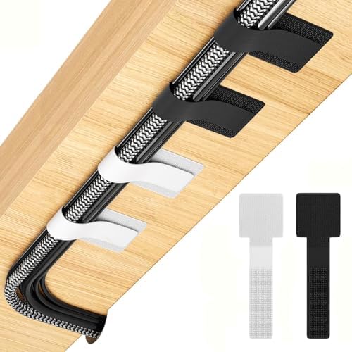 Black 50pcs+White 50pcs Cable Straps Hook and Loop Cable Ties - Cable Holder for Desk Cable Management Under Desk - Computer Cord Organizer for Home Office Gaming Setup （100pcs） by LoopStraps