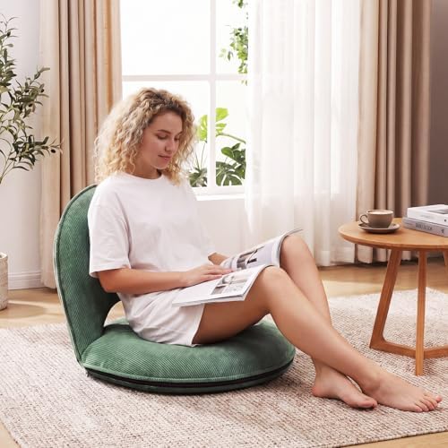 Xuhal Floor Chair with Back Support Adjustable 5 Foldable Position Floor Seat Thick Padded Tatami Seat Flexible Bleacher Recliner for Living Room Beach Bedroom Adults Meditation Reading Gaming(Green) - Image 5