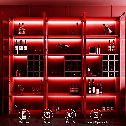 echosari LED Strip Lights Battery Powered, 90 LED Red 2835 SMD Strip Lights 9.8 Ft Cuttable Self-Adhesive Strip Lights with Remote Timer for Outdoor Indoor Party Bedroom Decoration (Pack of 3) - Image 2