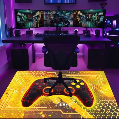 Gaming Rug for Boys Room, 4'6" x 6' Cool Gamer Rug for Teens Boys Bedroom Playroom, Game Controller Carpet Gaming Carpet for Office Computer Chair Floor Mats Decor, Yellow - Image 2