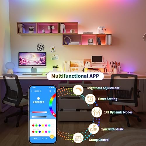 RGB Smart IC COB LED Strip Light 18ft Addressable Chasing Color 12V LED Light Strip Multicolored Flexible RGB Lights Kit with Music Mode for Party, Decoration, Home DIY Lighting Projects - Image 5