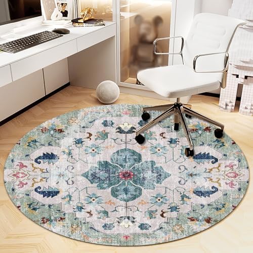 Office Chair Mat for Hardwood Floor, Vintage Computer Gaming Rolling Low Pile Carpet Floor Chair Mat, Anti-Slip Backing Round Desk Rug Floor Mat for Home by Heavyoff
