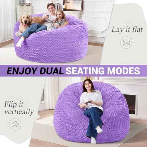 5FT Bean Bag Chair,Giant Bean Bag Chairs for Adults,Big Bean Bags with Memory Foam Filled, Large Beanbag Chairs with Chevron Plush Cover-Purple - Image 2