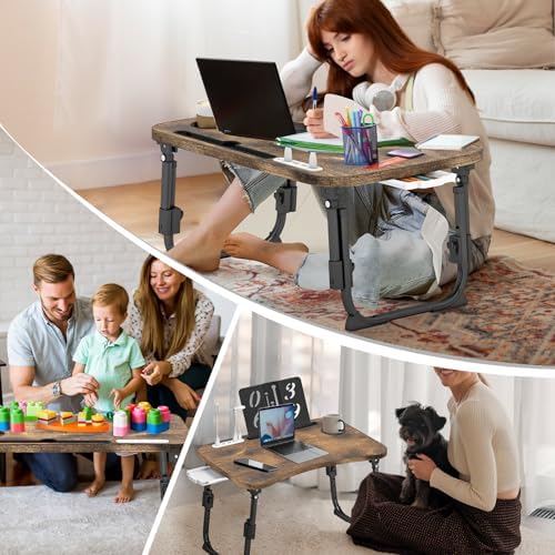 Lap Desk for Bed Adjustable Height, Foldable Bed Table with Storage Drawer, Tablet Slot & Cup Holder, Portable Laptop Stand for Bed & Sofa, Bed Desk for Adults & Kids, Carbonized - Image 6