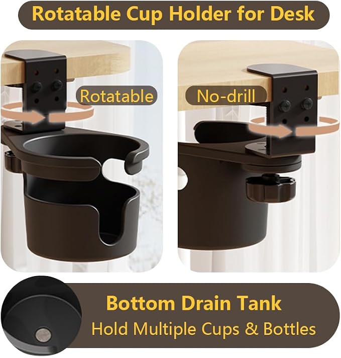 Deep Desk Cup Holder Clip On with 360° Rotating - Image 6