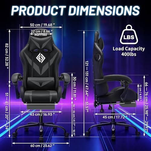 LED Gaming Chair with Speakers RGB Lights Massage Computer Chairs-Grey | Bluetooth Game Chairs for Adults;Ergonomic High Back Video Game Chair; Reclining Gamer Chair with Footrest Lumbar Support - Image 2