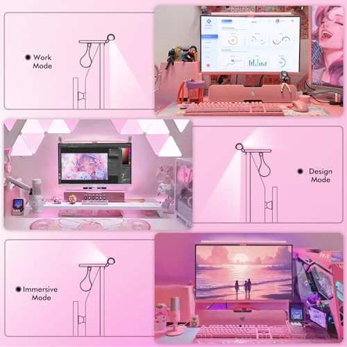 Quntis Pink Monitor Light Bar with Backlight, Desk Light Bar with Remote - Image 3